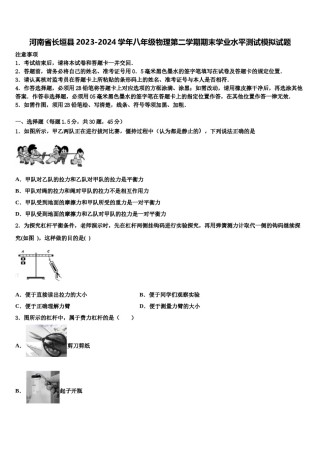 河南省长垣县2023-2024学年八年级物理第二学期期末学业水平测试模拟试题含解析.doc