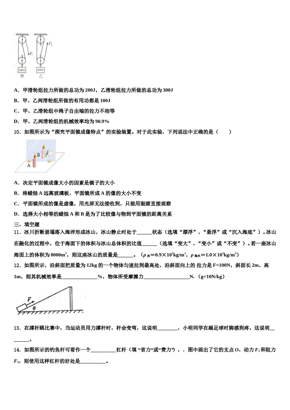 河南省鲁山、舞钢2024年八下物理期末联考试题含解析.doc_第3页
