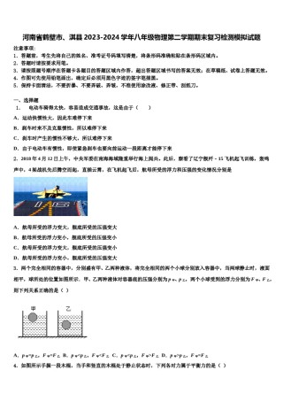 河南省鹤壁市、淇县2023-2024学年八年级物理第二学期期末复习检测模拟试题含解析.doc