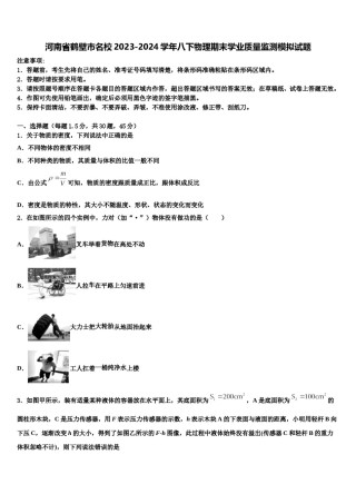 河南省鹤壁市名校2023-2024学年八下物理期末学业质量监测模拟试题含解析.doc