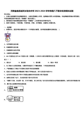 河南省鹿邑城郊乡阳光中学2023-2024学年物理八下期末检测模拟试题含解析.doc