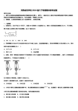 河西成功学校2024届八下物理期末联考试题含解析.doc