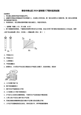 泰安市泰山区2024届物理八下期末监测试题含解析.doc