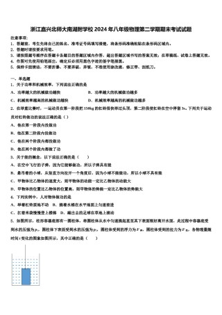 浙江嘉兴北师大南湖附学校2024年八年级物理第二学期期末考试试题含解析.doc