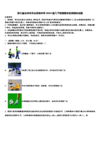 浙江省台州市天台实验中学2024届八下物理期末检测模拟试题含解析.doc