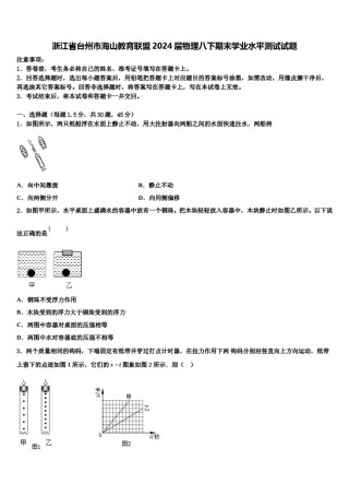 浙江省台州市海山教育联盟2024届物理八下期末学业水平测试试题含解析.doc