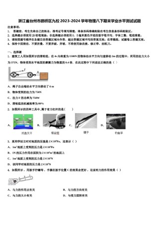 浙江省台州市路桥区九校2023-2024学年物理八下期末学业水平测试试题含解析.doc