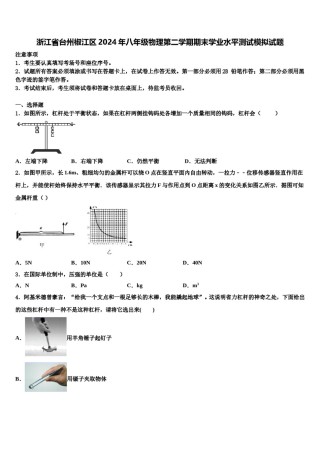 浙江省台州椒江区2024年八年级物理第二学期期末学业水平测试模拟试题含解析.doc