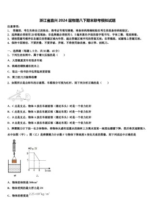 浙江省嘉兴2024届物理八下期末联考模拟试题含解析.doc