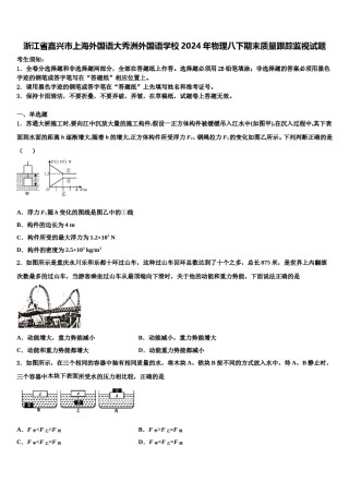 浙江省嘉兴市上海外国语大秀洲外国语学校2024年物理八下期末质量跟踪监视试题含解析.doc