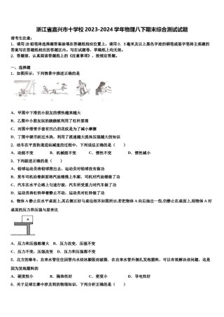 浙江省嘉兴市十学校2023-2024学年物理八下期末综合测试试题含解析.doc