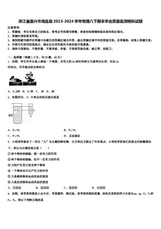 浙江省嘉兴市海盐县2023-2024学年物理八下期末学业质量监测模拟试题含解析.doc