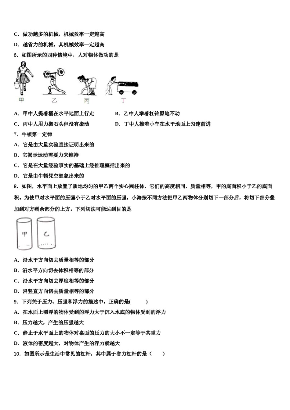 浙江省嘉兴市秀洲区、经开区七校2024届物理八下期末学业水平测试模拟试题含解析.doc_第2页