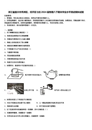 浙江省嘉兴市秀洲区、经开区七校2024届物理八下期末学业水平测试模拟试题含解析.doc