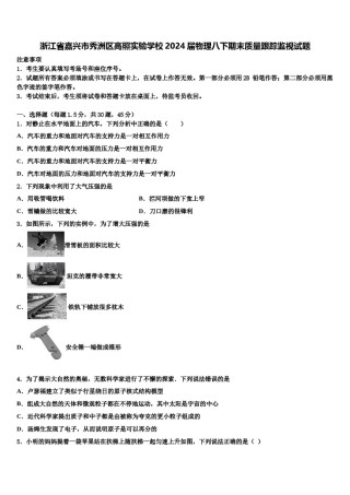 浙江省嘉兴市秀洲区高照实验学校2024届物理八下期末质量跟踪监视试题含解析.doc