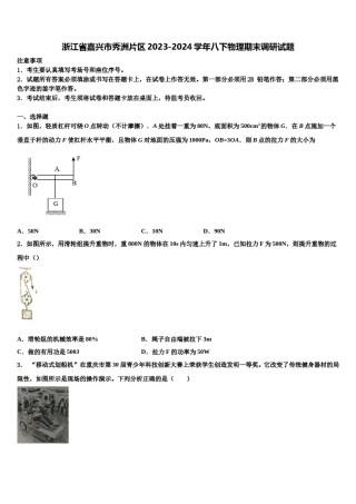 浙江省嘉兴市秀洲片区2023-2024学年八下物理期末调研试题含解析.doc