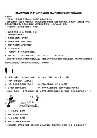 浙江省天台县2024届八年级物理第二学期期末学业水平测试试题含解析.doc