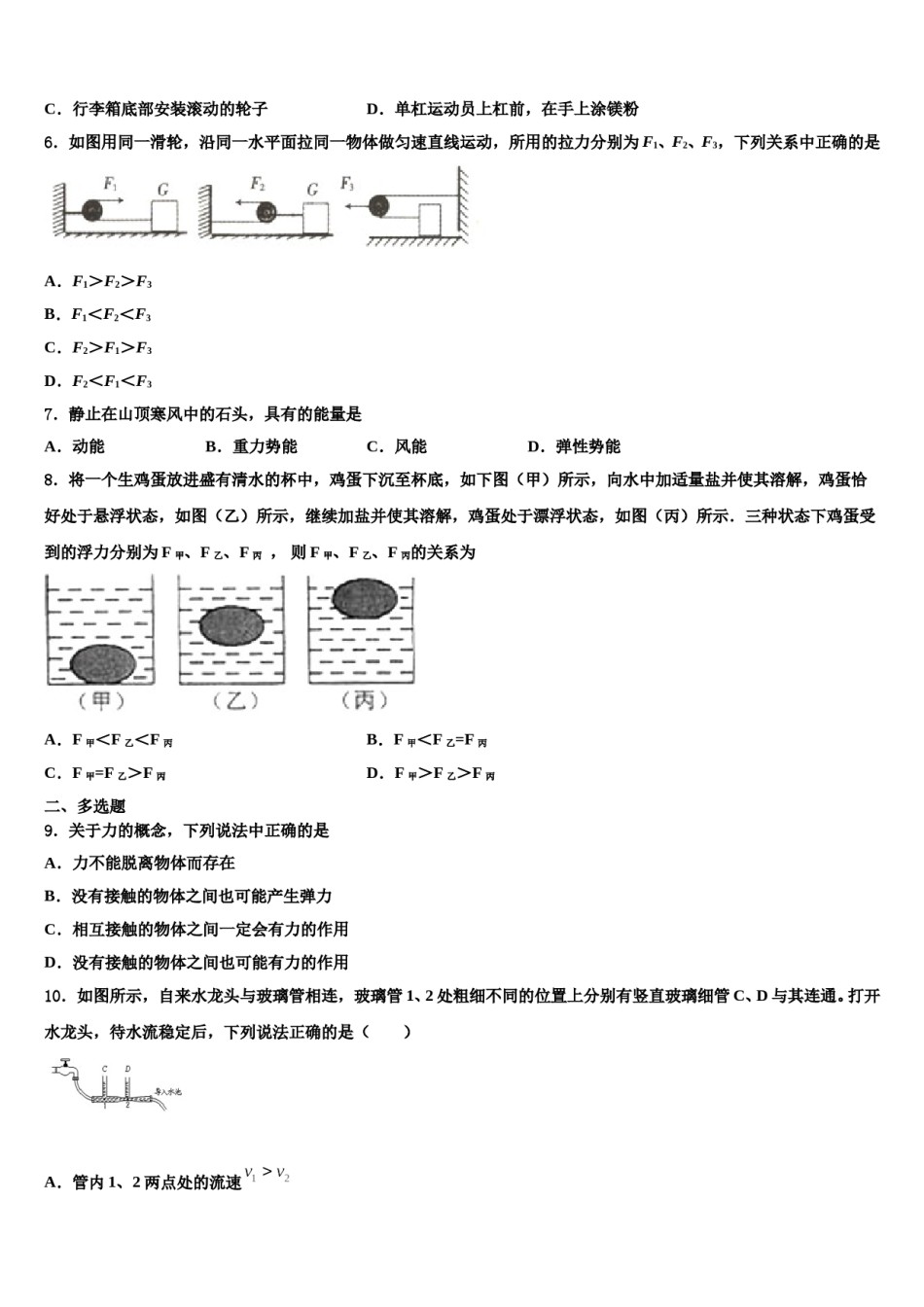 浙江省宁波北仑区东海实验学校2024届八下物理期末复习检测模拟试题含解析.doc_第2页