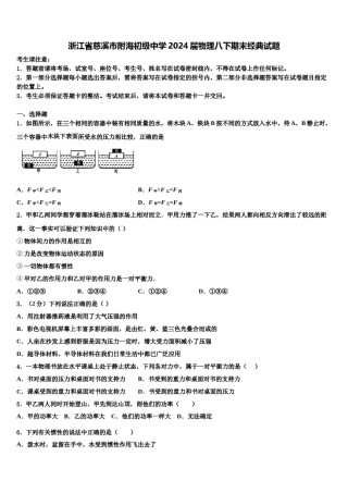浙江省慈溪市附海初级中学2024届物理八下期末经典试题含解析.doc