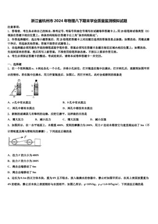 浙江省杭州市2024年物理八下期末学业质量监测模拟试题含解析.doc