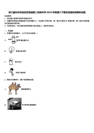 浙江省杭州市临安区锦城第二初级中学2024年物理八下期末质量检测模拟试题含解析.doc