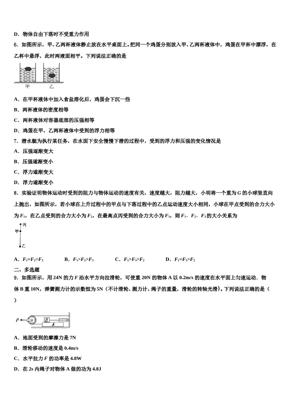 浙江省杭州市临安市2024届八下物理期末经典试题含解析.doc_第2页