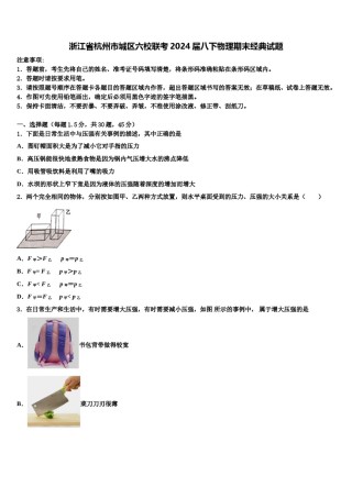 浙江省杭州市城区六校联考2024届八下物理期末经典试题含解析.doc
