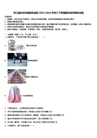 浙江省杭州市富阳区城区2023-2024学年八下物理期末统考模拟试题含解析.doc