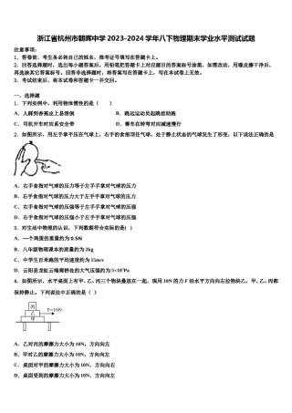 浙江省杭州市朝晖中学2023-2024学年八下物理期末学业水平测试试题含解析.doc
