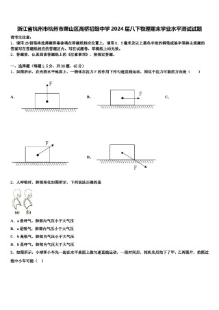 浙江省杭州市杭州市萧山区高桥初级中学2024届八下物理期末学业水平测试试题含解析.doc