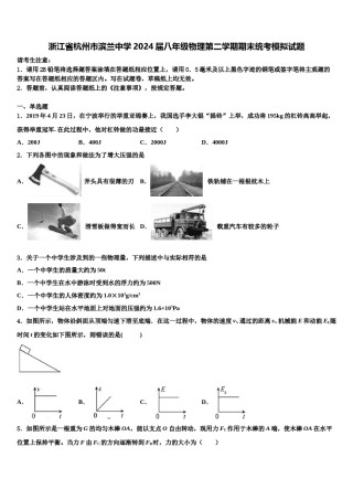 浙江省杭州市滨兰中学2024届八年级物理第二学期期末统考模拟试题含解析.doc