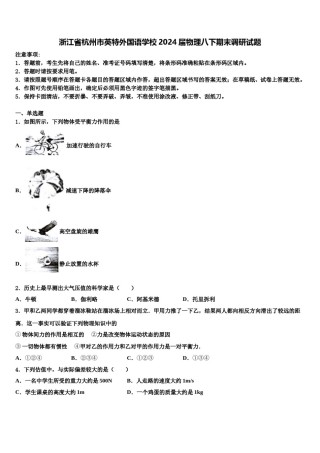 浙江省杭州市英特外国语学校2024届物理八下期末调研试题含解析.doc