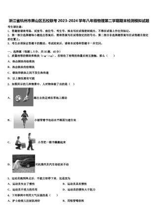 浙江省杭州市萧山区五校联考2023-2024学年八年级物理第二学期期末检测模拟试题含解析.doc