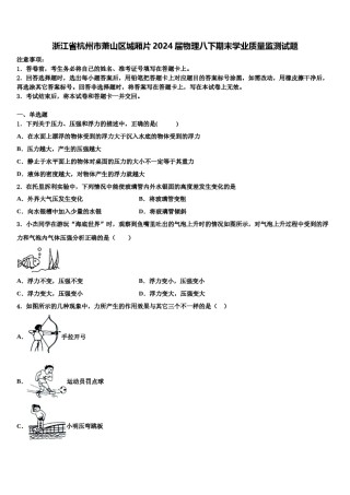 浙江省杭州市萧山区城厢片2024届物理八下期末学业质量监测试题含解析.doc