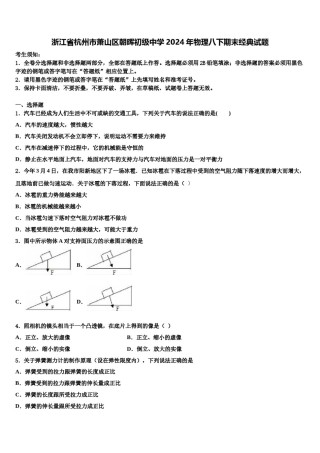 浙江省杭州市萧山区朝晖初级中学2024年物理八下期末经典试题含解析.doc