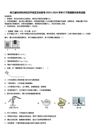 浙江省杭州杭州经济开发区五校联考2023-2024学年八下物理期末统考试题含解析.doc
