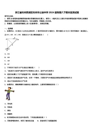 浙江省杭州西湖区杭州市公益中学2024届物理八下期末监测试题含解析.doc