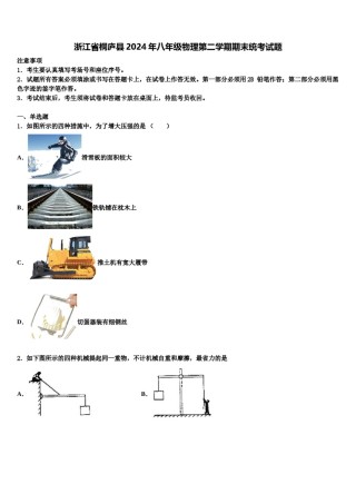 浙江省桐庐县2024年八年级物理第二学期期末统考试题含解析.doc