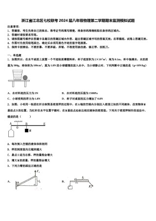 浙江省江北区七校联考2024届八年级物理第二学期期末监测模拟试题含解析.doc