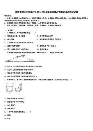 浙江省温州市各学校2023-2024学年物理八下期末综合测试试题含解析.doc