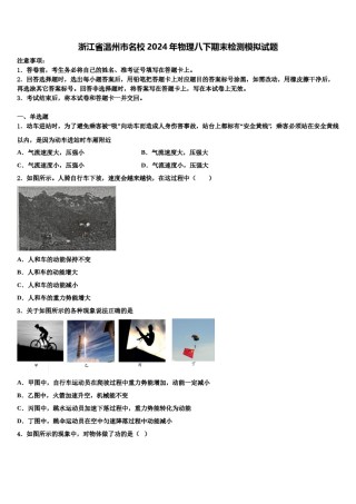 浙江省温州市名校2024年物理八下期末检测模拟试题含解析.doc
