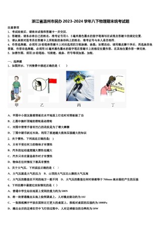 浙江省温州市民办2023-2024学年八下物理期末统考试题含解析.doc
