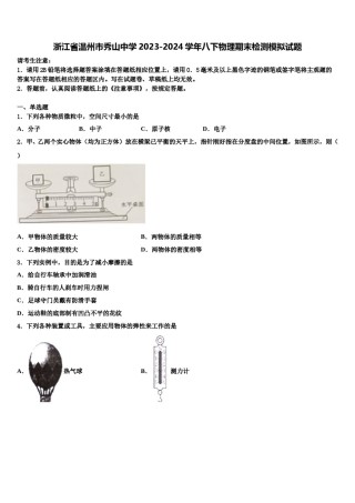 浙江省温州市秀山中学2023-2024学年八下物理期末检测模拟试题含解析.doc