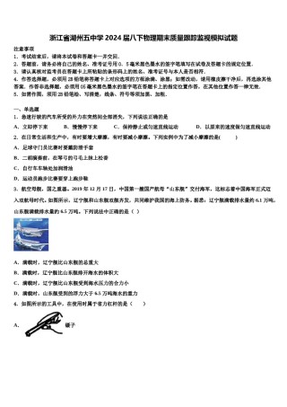 浙江省湖州五中学2024届八下物理期末质量跟踪监视模拟试题含解析.doc