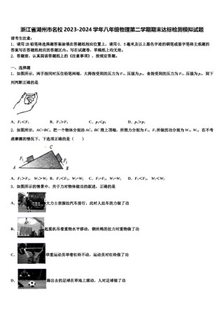 浙江省湖州市名校2023-2024学年八年级物理第二学期期末达标检测模拟试题含解析.doc
