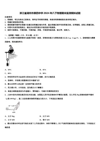 浙江省湖州市第四中学2024年八下物理期末监测模拟试题含解析.doc