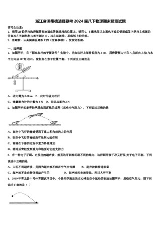 浙江省湖州德清县联考2024届八下物理期末预测试题含解析.doc