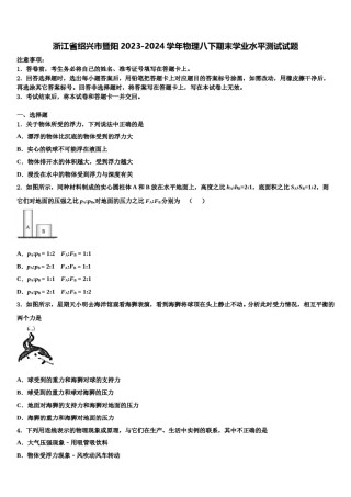 浙江省绍兴市暨阳2023-2024学年物理八下期末学业水平测试试题含解析.doc