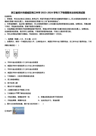 浙江省绍兴市越城区袍江中学2023-2024学年八下物理期末达标检测试题含解析.doc