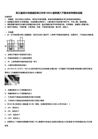 浙江省绍兴市越城区袍江中学2024届物理八下期末统考模拟试题含解析.doc